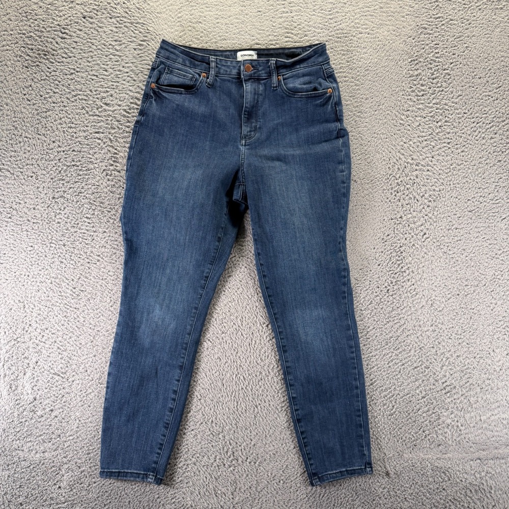 Sonoma Jeans Womens 10 Blue Cotton Denim Skinny Leg Faded Streetwear Stretch